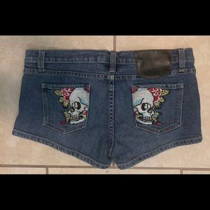 Ed Hardy Skull Pocket Denim Shorts
